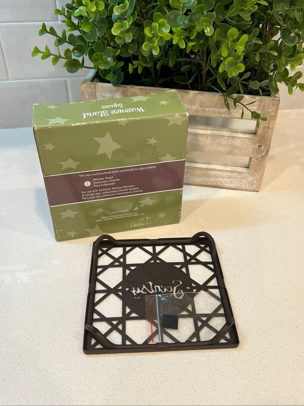 Scentsy Authentic Warmer Stand Square Brown Metal Rustic Country Pedestal NIB